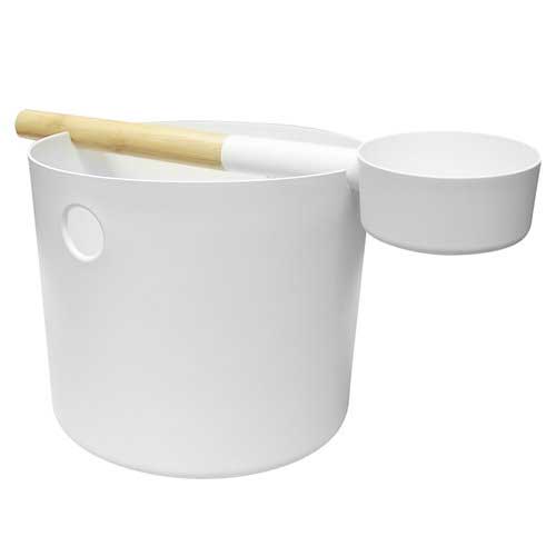 White Kolo Sauna Bucket with Ladle & Handle – Boxed Set by Leisurecraft